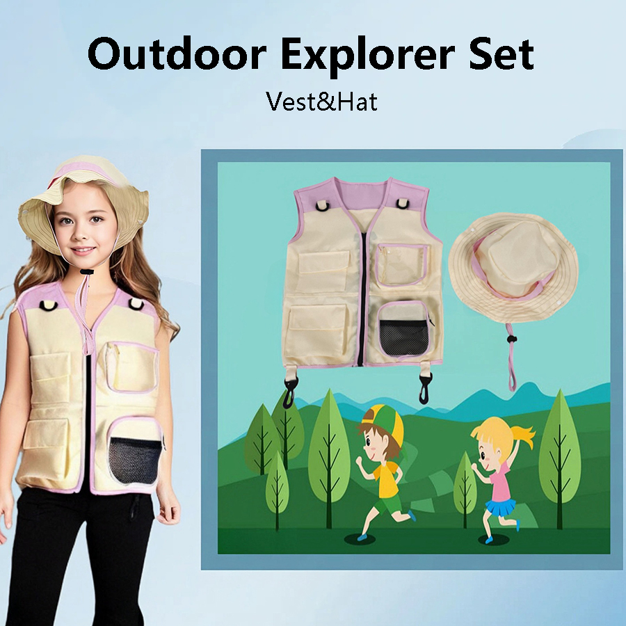 Children Explorer Vest Hat Sui - Outdoor Adventure Kids Party ulasan dan harga